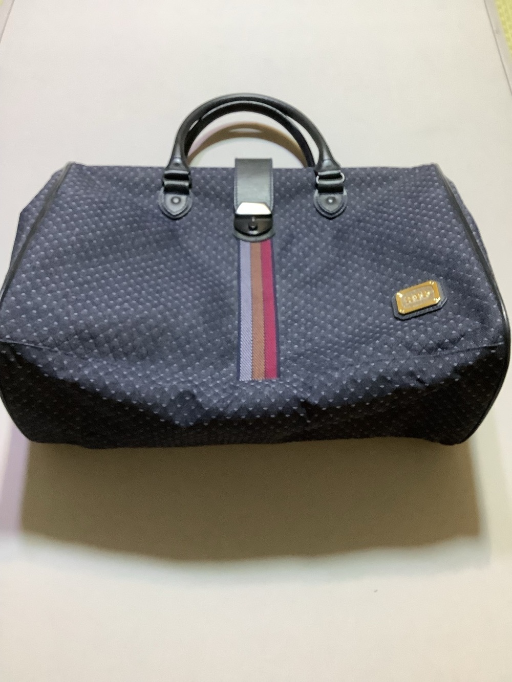 HTP Bag Navy Weekend Travel Club Doctor Bag textured jacquard fabric Lrg Satchel